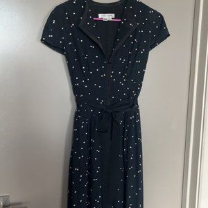 Kay Unger, Deep Navy Polka Dot Dress, Size 8